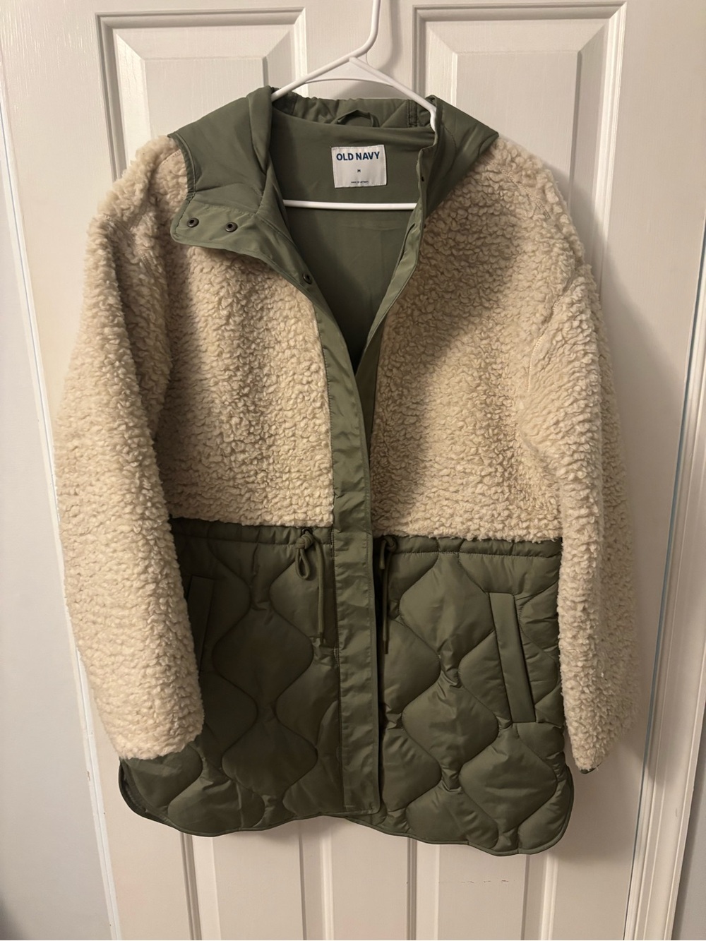 Old Navy Cream Sherpa and Olive Quilted Jacket